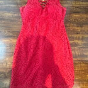 Guess Red Lace Midi Dress